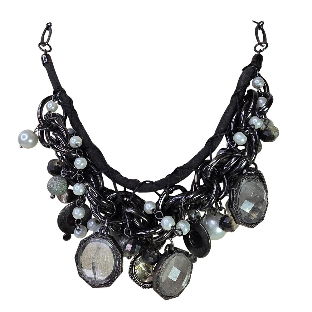 Vintage NY Necklace Multi Charm Beveled Beads on Wrapped Chain 20 Inch